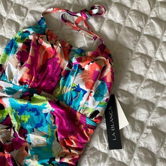 La Blanca Pink and Blue One Piece Swimsuit Tropical Print - Picture 2 of 7